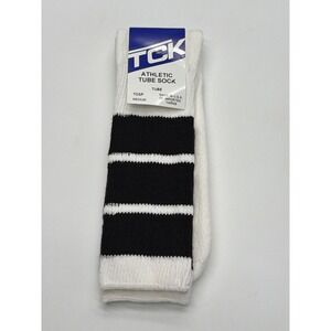 TCK Athletic Tube Socks Mens Medium White Black Striped TCSP Made in USA NEW